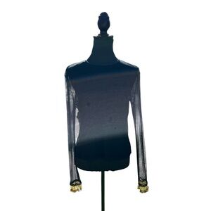 Elegant Black Sheer Women's Top with gold jewelry near the wrist size L
